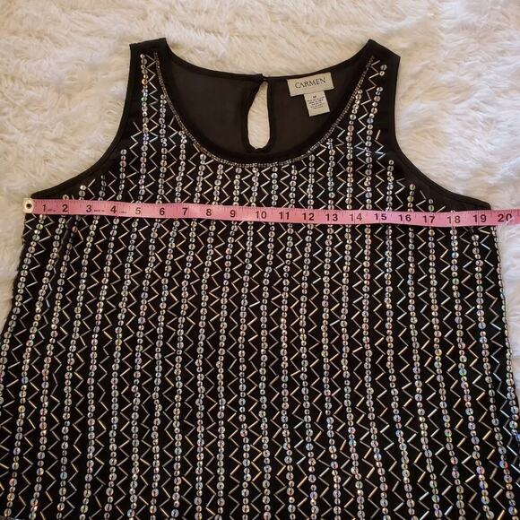2/$30 CARMEN Carmen Marc Valvo Black Sequined Holiday Party Tank Size M - Picture 6 of 9
